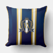 Luxury Blue and White Monogrammed Crest Decorative クッション (正面)