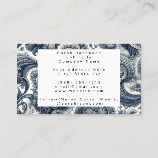 Luxury Blue and White Paisley 名刺 (裏面)