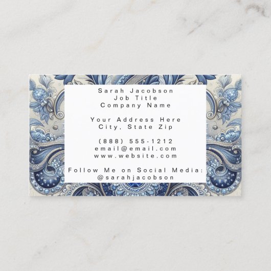 Luxury Blue and White Paisley Diamond 名刺 (裏面)