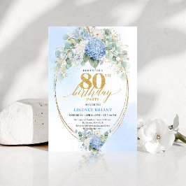 Luxury Blue Floral Eucalyptus 80th Birthday Invite 招待状