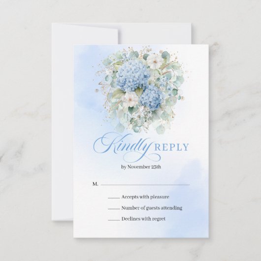 Luxury Blue Floral Gold Wedding RSVP Enclosure (正面)