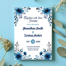 Luxury Blue Floral Watercolor Wedding Invitation