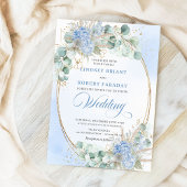 Luxury Blue Floral Wheat Gold Oval Wedding Invites 招待状