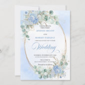 Luxury Blue Floral Wheat Gold Wedding Invitation 招待状 (正面)