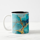 Luxury Blue & Gold Marble Abstract Art Mug ツートーンマグカップ (左)