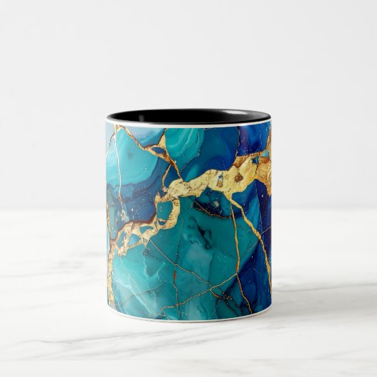 Luxury Blue & Gold Marble Abstract Art Mug ツートーンマグカップ (中央)