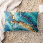 Luxury Blue & Gold Marble Kintsugi Prayer Pillow ランバークッション (ブランケット)