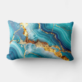 Luxury Blue & Gold Marble Kintsugi Prayer Pillow ランバークッション