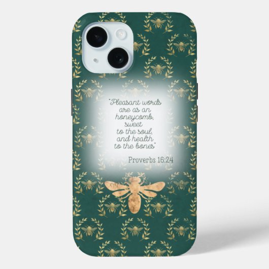 Luxury Blue Green Gold Bee Wreath Grid Christian  Case-Mate iPhoneケース (裏面)