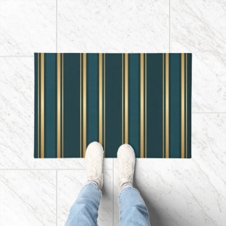 Luxury Blue Green Gold Stripe Gift Wrap Pattern ドアマット