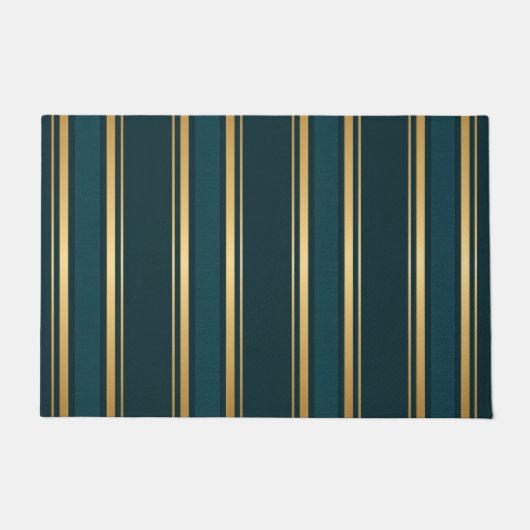 Luxury Blue Green Gold Stripe Gift Wrap Pattern ドアマット (正面)