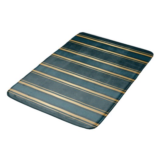 Luxury Blue Green Gold Stripe Gift Wrap Pattern バスマット (アングル)