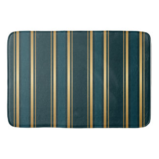 Luxury Blue Green Gold Stripe Gift Wrap Pattern バスマット