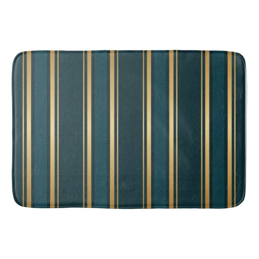 Luxury Blue Green Gold Stripe Gift Wrap Pattern バスマット (正面)