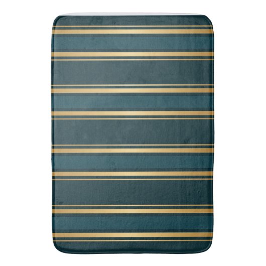 Luxury Blue Green Gold Stripe Gift Wrap Pattern バスマット (正面縦)
