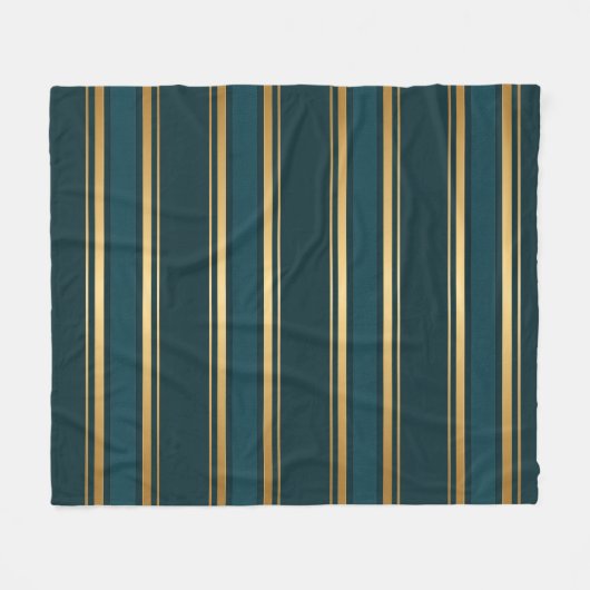 Luxury Blue Green Gold Stripe Gift Wrap Pattern フリースブランケット (正面(横))