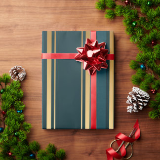 Luxury Blue Green Gold Stripe Gift Wrap Pattern ラッピングペーパー