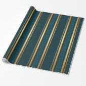 Luxury Blue Green Gold Stripe Gift Wrap Pattern ラッピングペーパー (アンロールド)