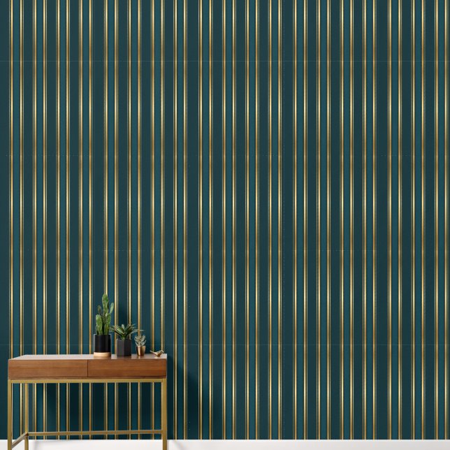 Luxury Blue Green Gold Stripe Wallpaper Pattern 壁紙 (廊下)