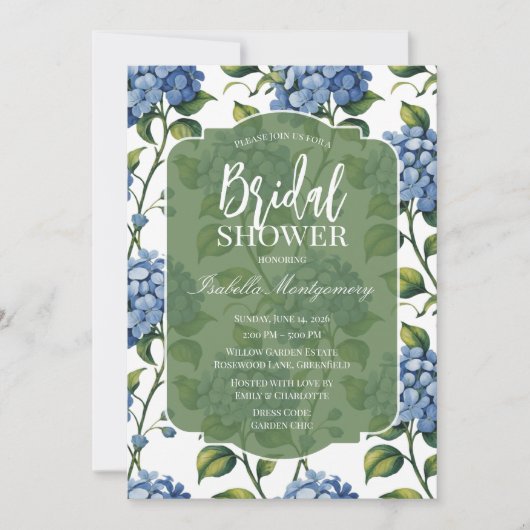 Luxury Blue Hydrangea Bridal Shower 招待状 (正面)