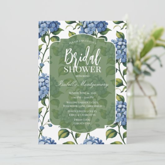 Luxury Blue Hydrangea Bridal Shower 招待状 (スタンド正面)