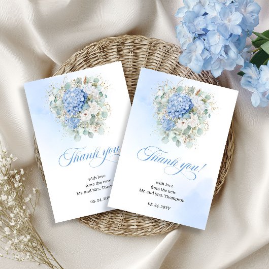 Luxury Blue Hydrangea Eucalyptus thank you card サンキューカード
