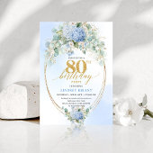 Luxury Blue Hydrangea Floral 80th Birthday Invite 招待状