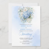 Luxury Blue Hydrangea Floral Gold Wedding Invite 招待状 (正面)
