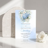 Luxury Blue Hydrangea Floral Gold Wedding Invite 招待状