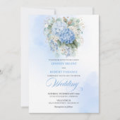Luxury Blue Hydrangea Gold Wedding Invitation 招待状 (正面)