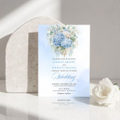 Luxury Blue Hydrangea Gold Wedding Invitation 招待状