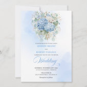 Luxury Blue Hydrangea Gold Wedding Invitation 招待状 (正面)