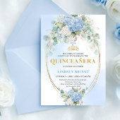 Luxury Blue Hydrangeas Gold 15th Birthday Invite 招待状