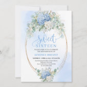 Luxury Blue Hydrangeas Sweet Sixteen Party Invite 招待状 (正面)