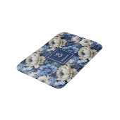 Luxury Blue Ivory Flowers Personalized Bath Mat バスマット (アングル)