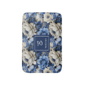 Luxury Blue Ivory Flowers Personalized Bath Mat バスマット (正面縦)