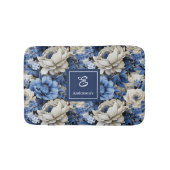 Luxury Blue Ivory Flowers Personalized Bath Mat バスマット (正面)
