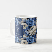 Luxury Blue Ivory Flowers Personalized Coffee Mug コーヒーマグカップ (正面左)