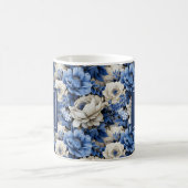 Luxury Blue Ivory Flowers Personalized Coffee Mug コーヒーマグカップ (中央)