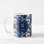 Luxury Blue Ivory Flowers Personalized Coffee Mug コーヒーマグカップ (左)