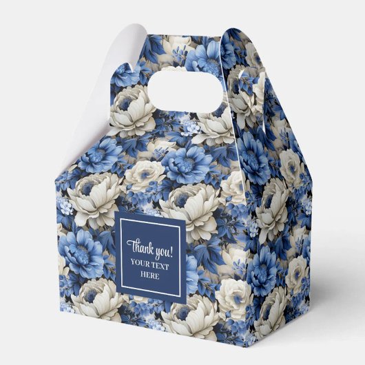Luxury Blue Ivory Flowers Personalized Favor Box フェイバーボックス