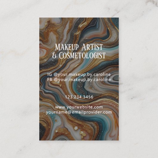 Luxury Blue Marble Makeup Artist & Hair Stylist 名刺 (裏面)