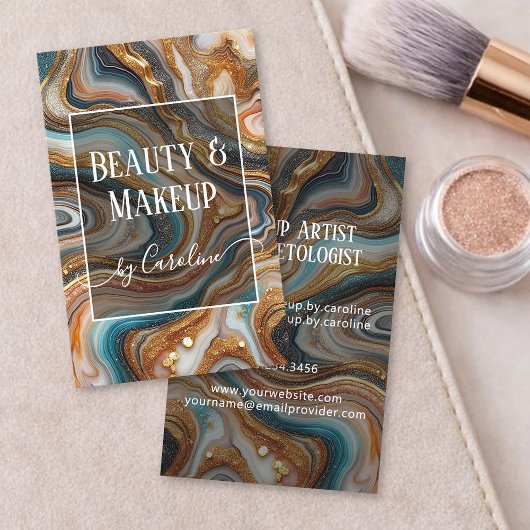 Luxury Blue Marble Makeup Artist & Hair Stylist 名刺