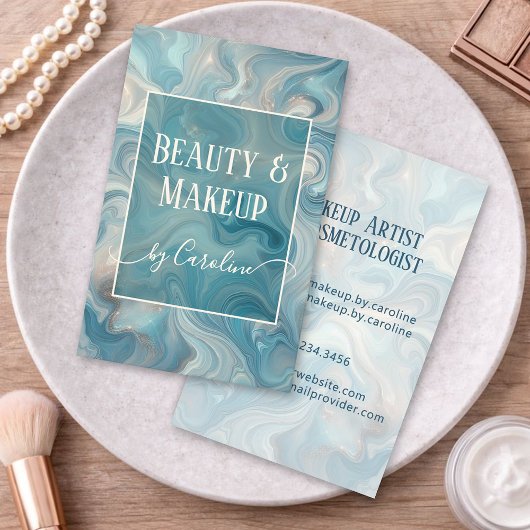 Luxury Blue Marble Makeup Artist & Hair Stylist 名刺