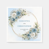 Luxury Blue Roses Gold Frame Wedding Napkins スタンダードカクテルナプキン (正面)