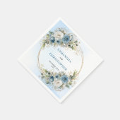 Luxury Blue Roses Gold Frame Wedding Napkins スタンダードカクテルナプキン (角)