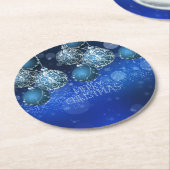 Luxury Blue & Silver Christmas Bauble ラウンドペーパーコースター (アングル)