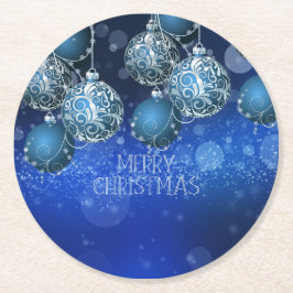 Luxury Blue & Silver Christmas Bauble ラウンドペーパーコースター