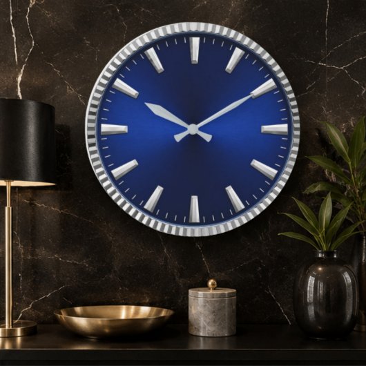Luxury Blue & Silver Royal Blue Minimalist ラージ壁時計