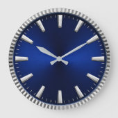 Luxury Blue & Silver Royal Blue Minimalist ラージ壁時計 (正面)